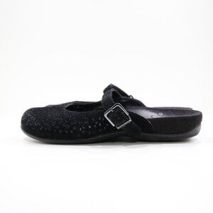 Vionic Lidia Black Suede Leather Lightweight Flat Mary Jane Mules - 8